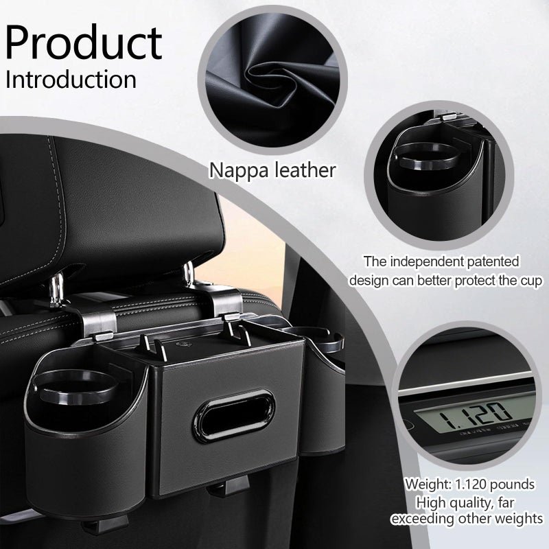 Joezhe Back Seat Car Organizer,4 in 1 Multifunctional Car Back Seat Storage Box with Drink Cup Holder Tissue Box, for Hold Phone,Snacks, Drinks, Handbag-Black - Image 4
