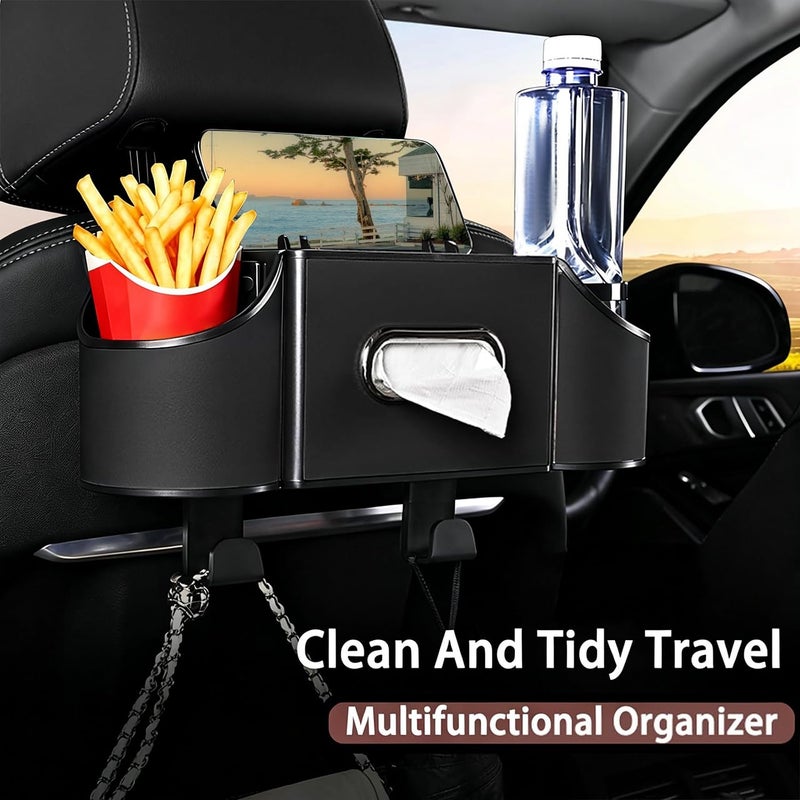 Joezhe Back Seat Car Organizer,4 in 1 Multifunctional Car Back Seat Storage Box with Drink Cup Holder Tissue Box, for Hold Phone,Snacks, Drinks, Handbag-Black - Image 2
