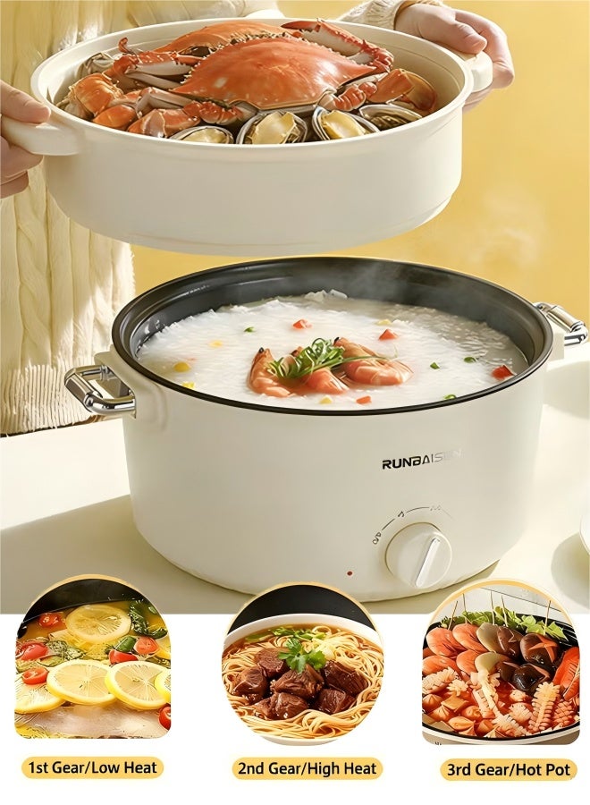 Electric Hot Pot,Non-Stick Electric Cooker, 3 Levels Fires Adjustable Electric Skillet, Frying Pan, Shabu Shabu, Electric Pot for Noodles, Egg, Sterak, Sauté, Dorm Office Family,3 L - Image 1