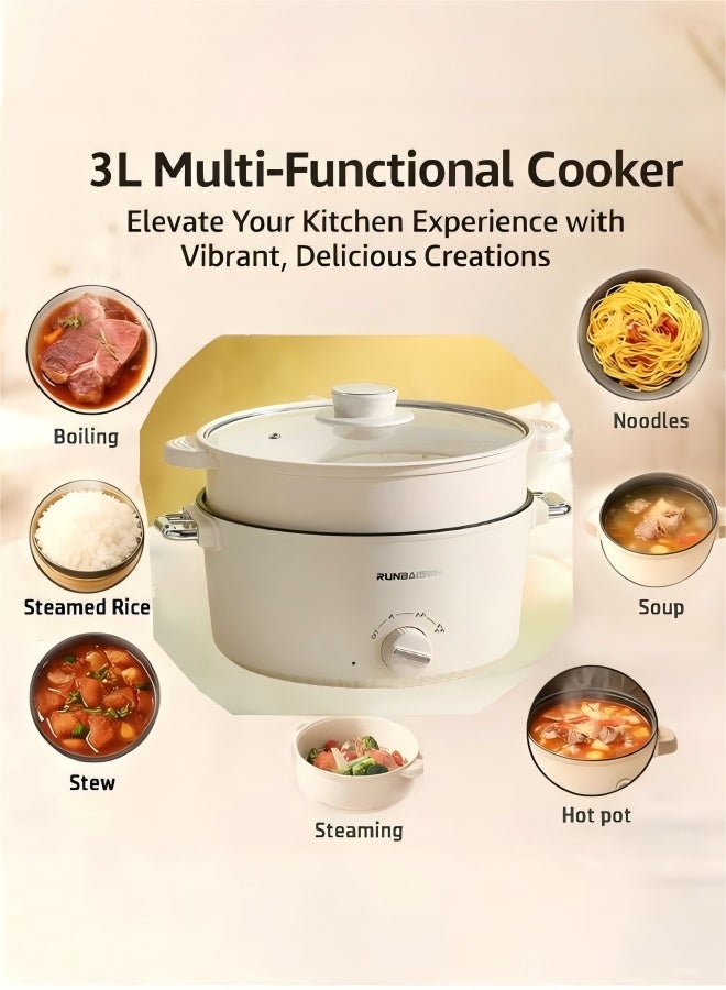 Electric Hot Pot,Non-Stick Electric Cooker, 3 Levels Fires Adjustable Electric Skillet, Frying Pan, Shabu Shabu, Electric Pot for Noodles, Egg, Sterak, Sauté, Dorm Office Family,3 L - Image 3