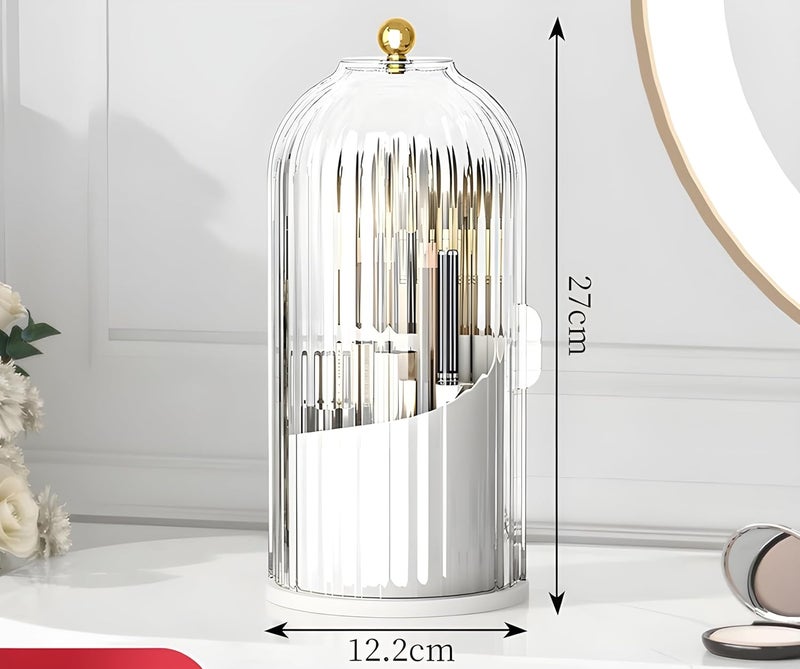HoopVool® Makeup Brush Holder With Lid,360° Rotating Organizer, Nail Polish Perfume Lipstick Pen-Pencil Paint Brush Stationary, Multifunctional Dressing Table Storage (White) - Image 2