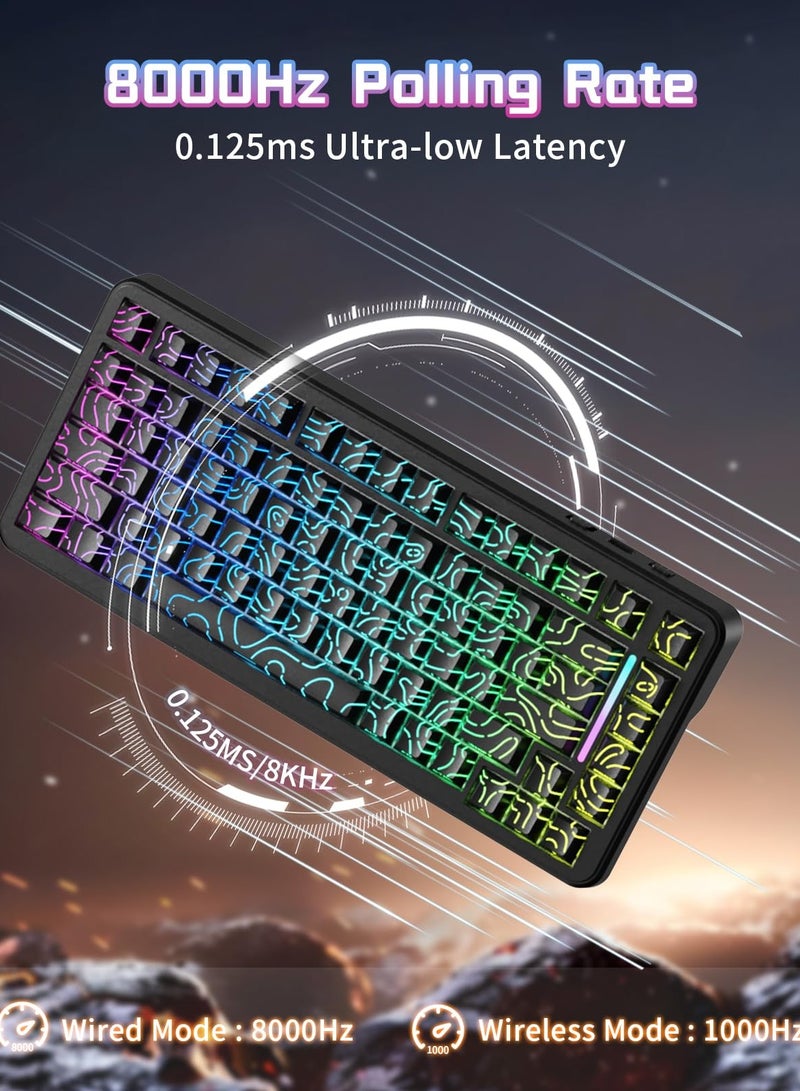 Attack Shark X82 PRO HE Wireless Rapid Trigger RGB Mechanical Gaming Keyboard with Adjustable Actuation,2.4G/Wired/BT,8K Polling Rate,Hall Effect Magnetic Switch,5000mAh Battery for FPS(Black Contour)  - Image 3