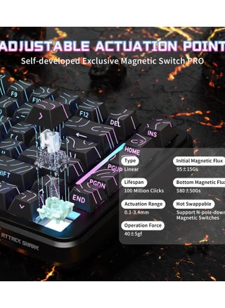 لوحة مفاتيح الألعاب الميكانيكية X82PRO HE اللاسلكية سريعة التشغيل RGB مع تشغيل قابل للتعديل، 2.4 جيجاهرتز/سلكي/بلوتوث، معدل استطلاع 8K، مفتاح مغناطيسي بتأثير هول، بطارية 5000 مللي أمبير في الساعة (لون أسود) - view 5