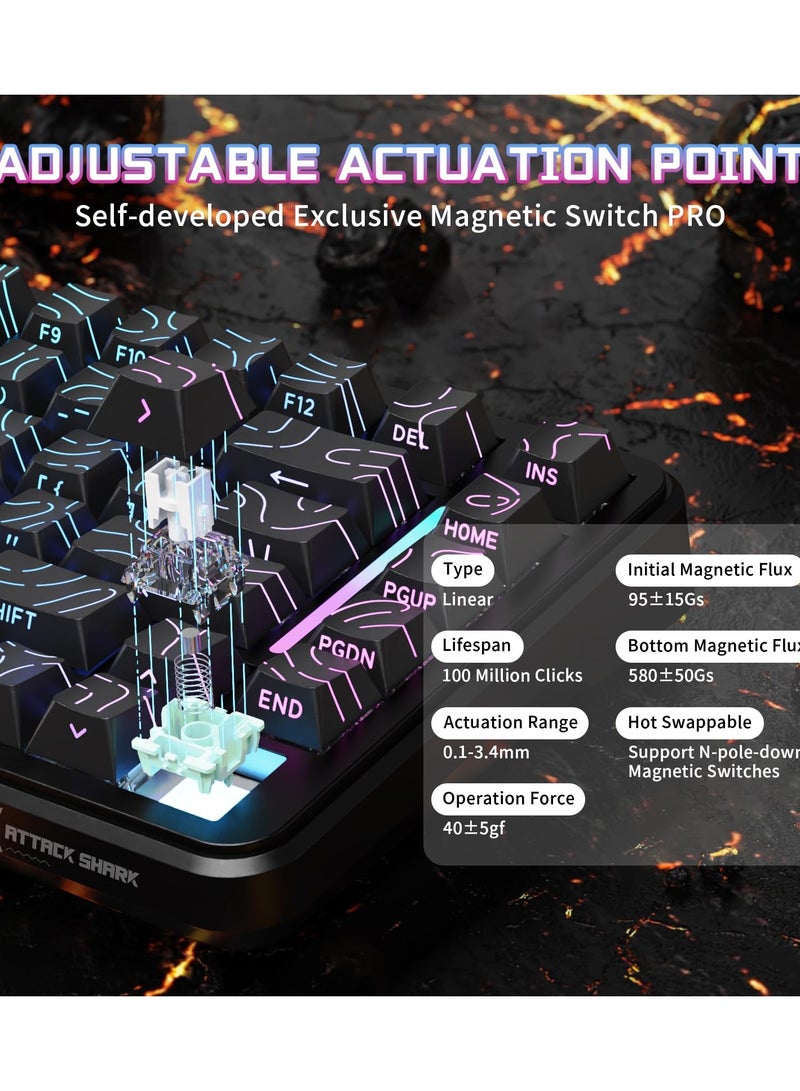 Attack Shark X82 PRO HE Wireless Rapid Trigger RGB Mechanical Gaming Keyboard with Adjustable Actuation,2.4G/Wired/BT,8K Polling Rate,Hall Effect Magnetic Switch,5000mAh Battery for FPS(Black Contour)  - Image 5