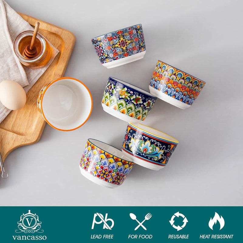 vancasso 6 Oz Ramekins Oven Safe Set of 6 Bohemian Creme Brulee Ramekins Colorful Souffle Dishes Pudding Custard Cups for Baking Small Ceramic Bowls for Dipping Sauce Ice Cream - Image 3