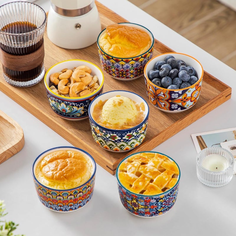vancasso 6 Oz Ramekins Oven Safe Set of 6 Bohemian Creme Brulee Ramekins Colorful Souffle Dishes Pudding Custard Cups for Baking Small Ceramic Bowls for Dipping Sauce Ice Cream - Image 5