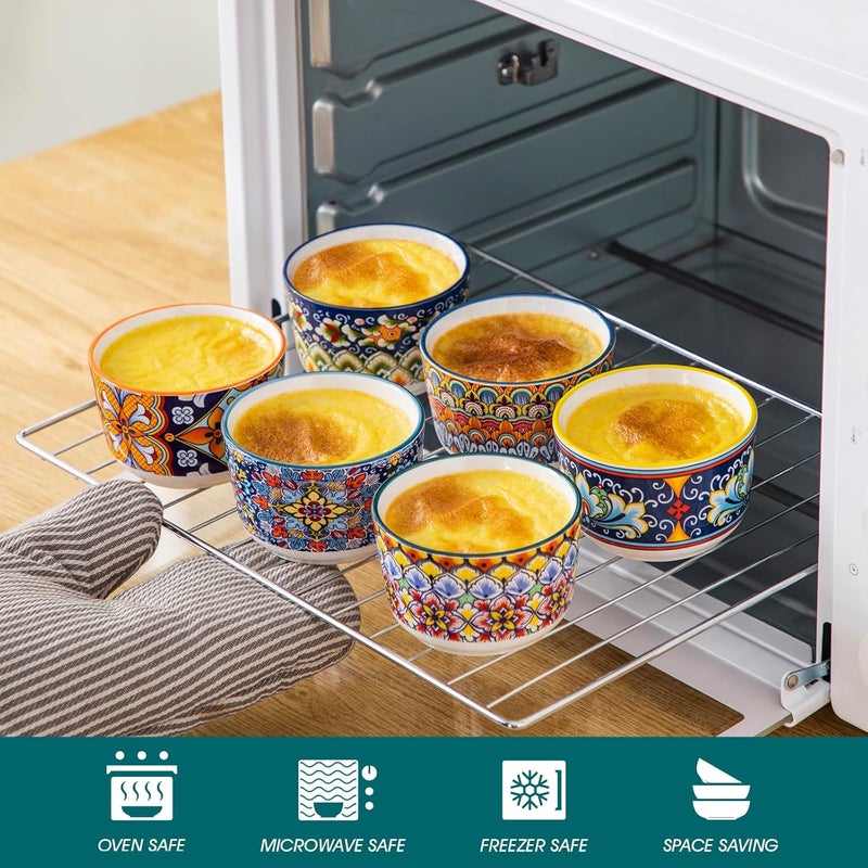 vancasso 6 Oz Ramekins Oven Safe Set of 6 Bohemian Creme Brulee Ramekins Colorful Souffle Dishes Pudding Custard Cups for Baking Small Ceramic Bowls for Dipping Sauce Ice Cream - Image 4
