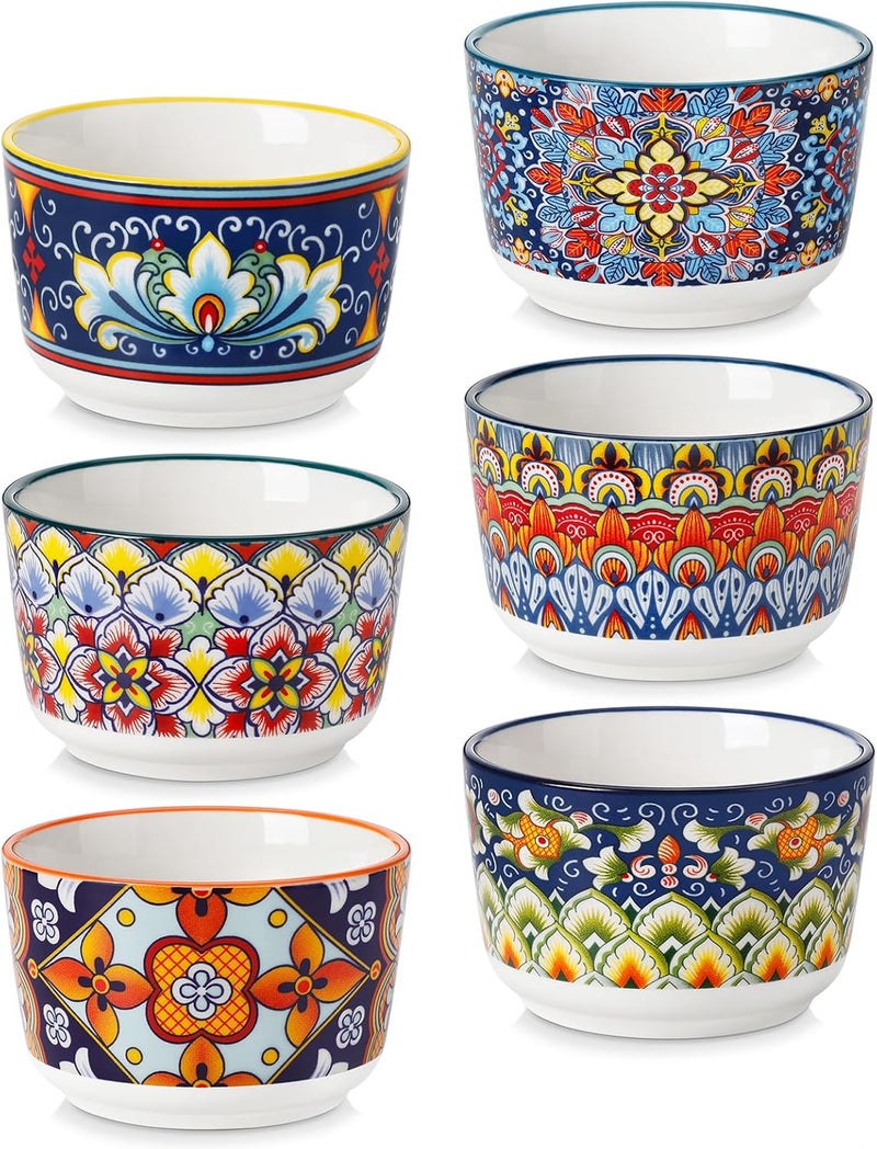 vancasso 6 Oz Ramekins Oven Safe Set of 6 Bohemian Creme Brulee Ramekins Colorful Souffle Dishes Pudding Custard Cups for Baking Small Ceramic Bowls for Dipping Sauce Ice Cream - Image 1
