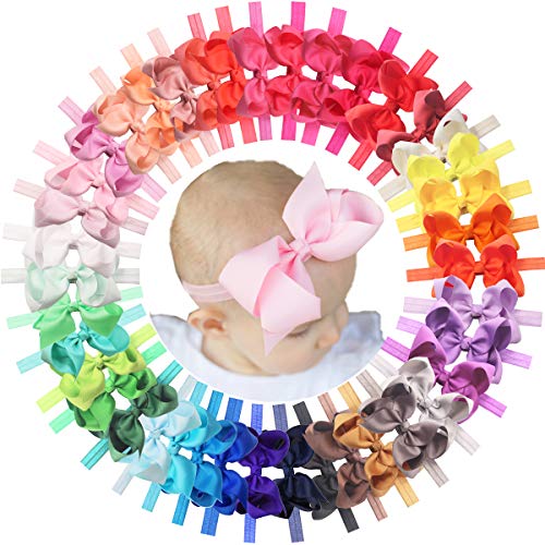 CellElection 40 Colors Baby Grosgrain Ribbon Hair Bows Headbands 4.5Inch Hair Bows Headbands Big Bow Hair Bands Hair Accessories for Baby Girls Infants Toddlers Newborns - Image 1