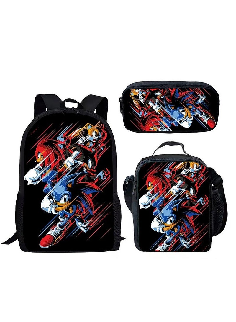 Sonic student large capacity backpack three piece set, anime cartoon backpack, shoulder bag pen bag