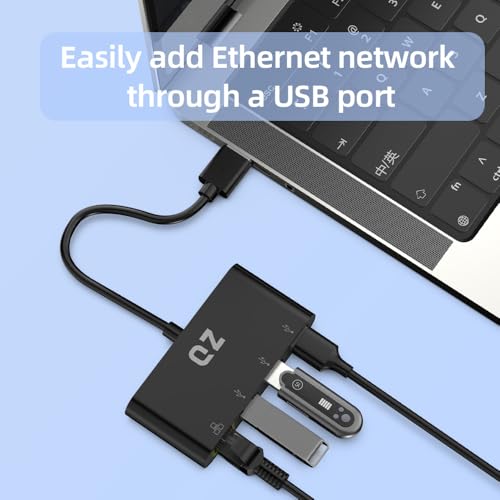 QZ [3 x USB 3.1 + Ethernet LAN] QZ USB Hub with Ethernet, USB Hub with LAN RJ45 for PC and Laptop [USB 3.1 Gen 1] - Image 2