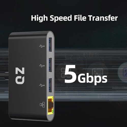 QZ [3 x USB 3.1 + Ethernet LAN] QZ USB Hub with Ethernet, USB Hub with LAN RJ45 for PC and Laptop [USB 3.1 Gen 1] - Image 5