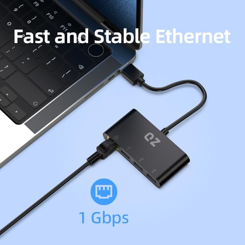 QZ [3 x USB 3.1 + Ethernet LAN] QZ USB Hub with Ethernet, USB Hub with LAN RJ45 for PC and Laptop [USB 3.1 Gen 1] - Image 3