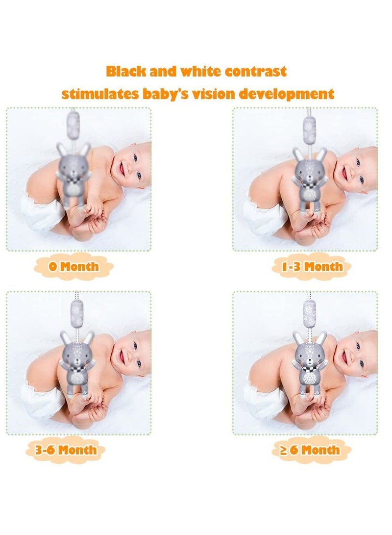 KASTWAVE 3 Pack Hanging Rattle Toys, Cartoon White Black Stuffed Stroller Plush Toys for Newborn 0-36 Month Baby Bed Crib Toys with Wind Chimes (Rabbit Fox Bear) - Image 5