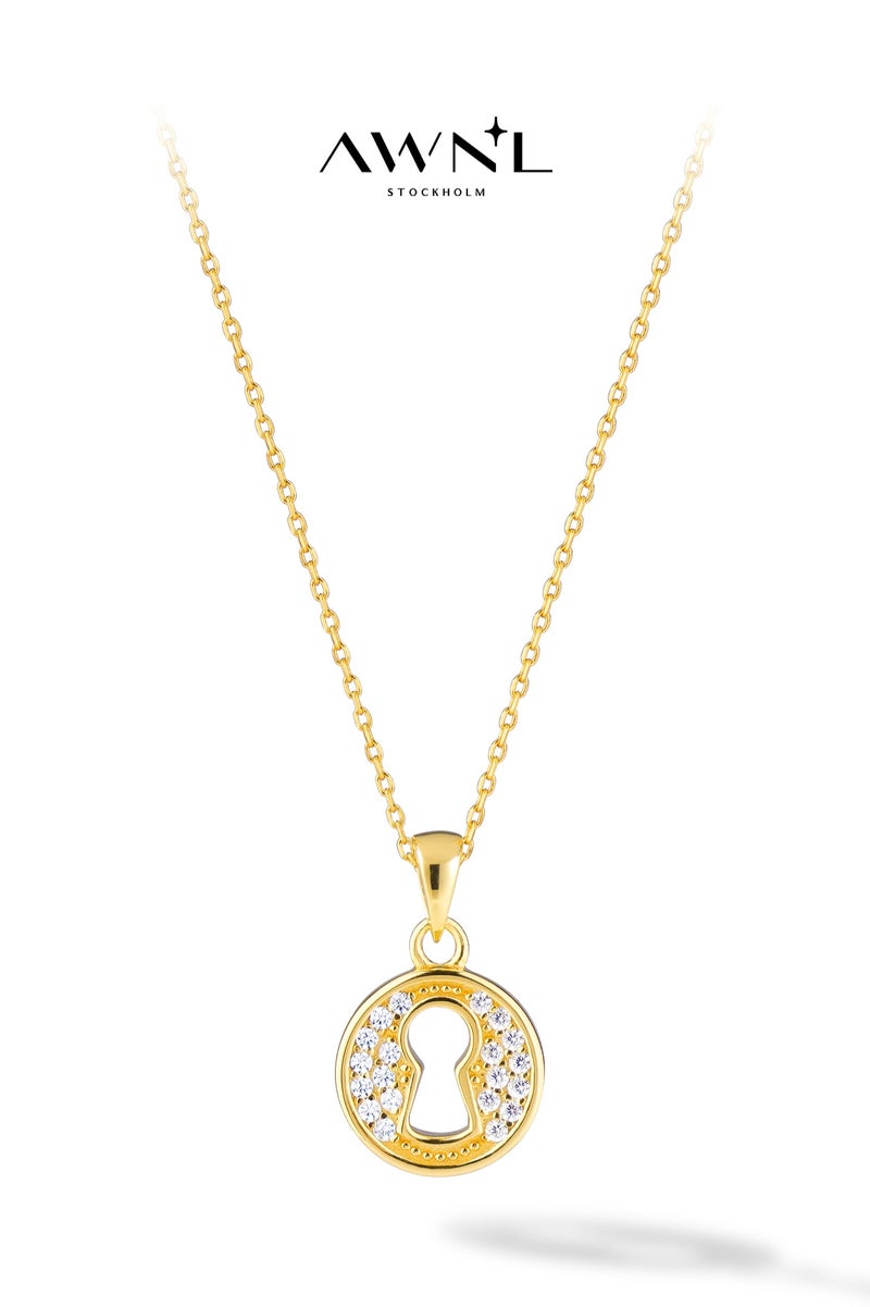 AWNL Women's Love Lock Sterling Silver Pendant Necklace with CZ Diamonds Gift for Girlfriend Wife - Image 1