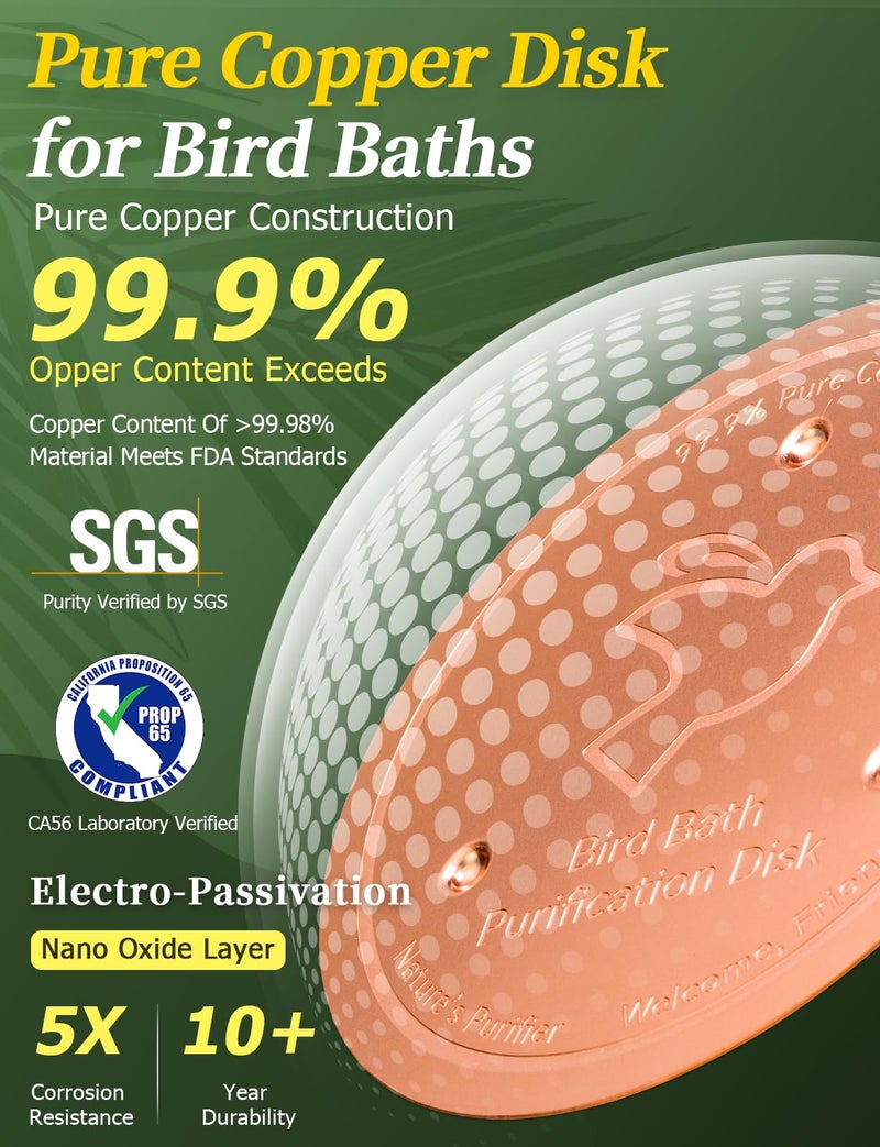 Mellbree 4-Pack Bird Bath Copper Disk  0.6Mm Reinforced 99.99% Pure Copper Cleaning Disk With Triple-Point Support For Physical Safe Clean Water All-Season - Image 4