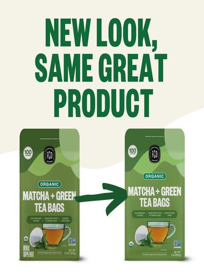 FGO Organic Japanese Matcha + Green Tea, 100 Count, Eco-Conscious Tea Bags, Resealable Bag, Packaging May Vary (Pack of 1) - Image 3