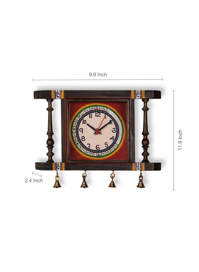 ExclusiveLane ExclusiveLane Warli Hand-Painted Living Room Bedroom Stylish Decorative Teak Wood Wall Clock (30.2 cm x 6.1 cm x 25.1 cm, Natural Dark Brown and Red), Abstract - Image 4