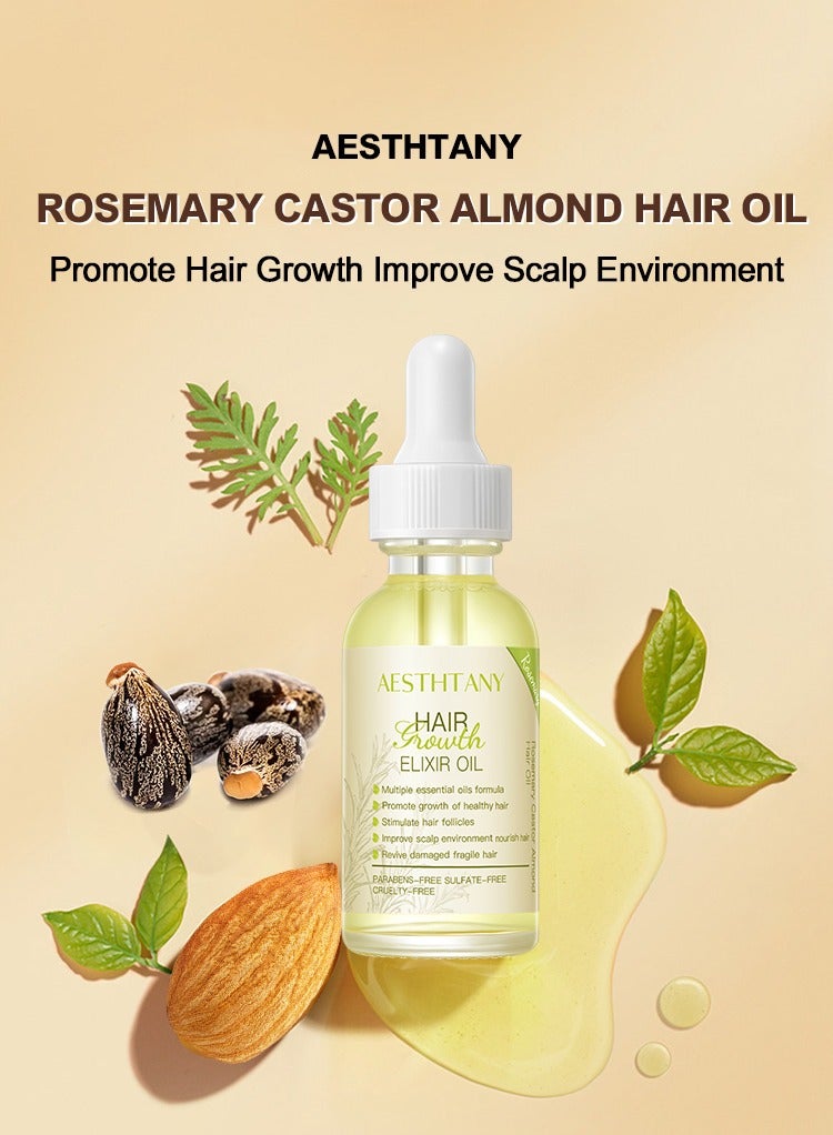 ايه اي اس تي اتش تي ايه ان واي 2 قطعة من زيت شعر الروزماري لنمو الشعر وصحة فروة الرأس والشعر المجعد مع زيت الخروع وزيت اللوز - Image 2