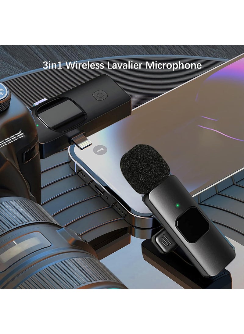 MMG - ميكروفون Lavalier لاسلكي 3 في 1 لهاتف iPhone iPad iPhone 15 USB C وكاميرا الكمبيوتر الذكية، التوصيل والتشغيل الذكي لتقليل الضوضاء ميكروفون صغير لـ Vlog YouTube TikTok Live Streaming (MIC 2) - Image 1