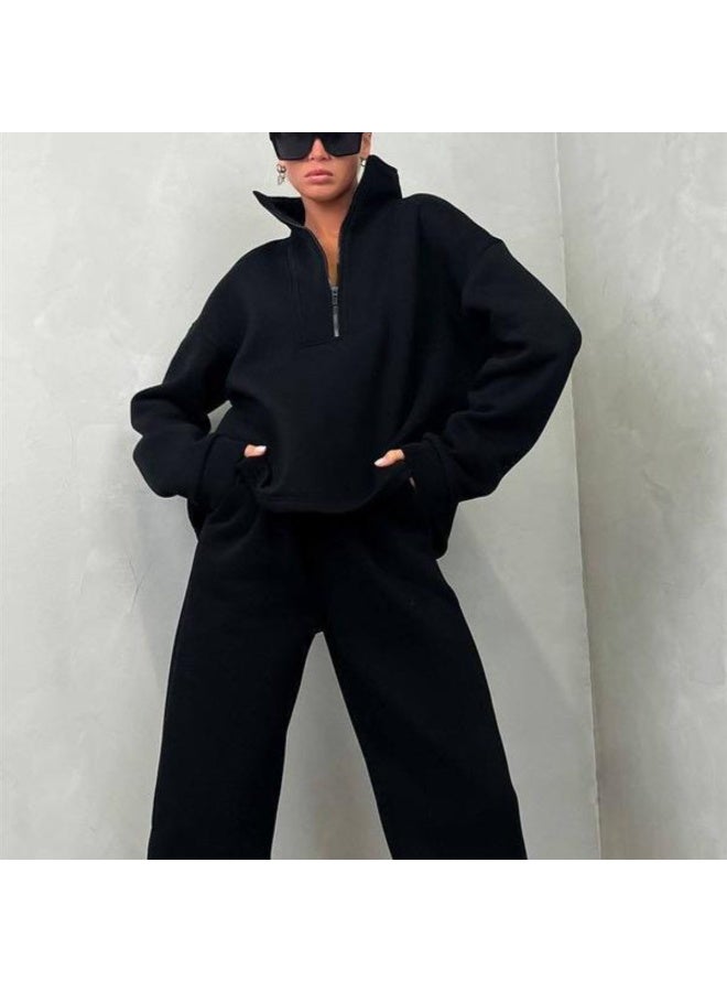 NIBEMINENT Pants Sets for Woman Stand Collar Long Sleeve Sweatshirt High Waisted Pants Fashion Two Piece Sets Woman Hoodies Outfits - Image 1