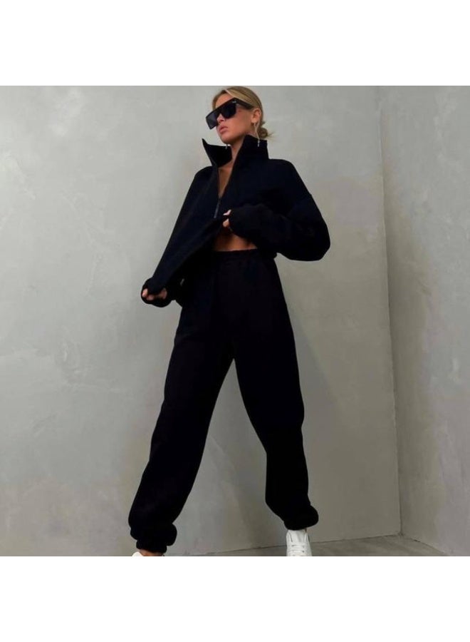 NIBEMINENT Pants Sets for Woman Stand Collar Long Sleeve Sweatshirt High Waisted Pants Fashion Two Piece Sets Woman Hoodies Outfits - Image 2