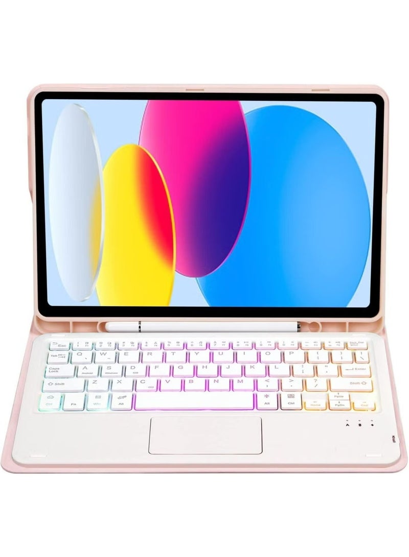 حافظة لوحة مفاتيح ثنائية اللغة لجهاز iPad Air4/Air5 مقاس 10.9 بوصة، مزودة بإضاءة خلفية ولوحة تتبع متعددة اللمس، وحامل قابل للطي مع حامل قلم رصاص - Image 2