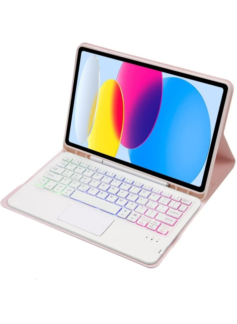 حافظة لوحة مفاتيح ثنائية اللغة لجهاز iPad Air4/Air5 مقاس 10.9 بوصة، مزودة بإضاءة خلفية ولوحة تتبع متعددة اللمس، وحامل قابل للطي مع حامل قلم رصاص - Image 3