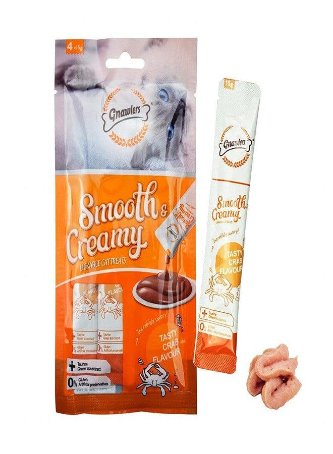 Petlicious & More Gnawlers Smooth & Creamy Cat Snacks - Tasty Crab Flavour - Wet Treat 4 in 1 x 15g (Pack of 6 x 60g) - Image 1