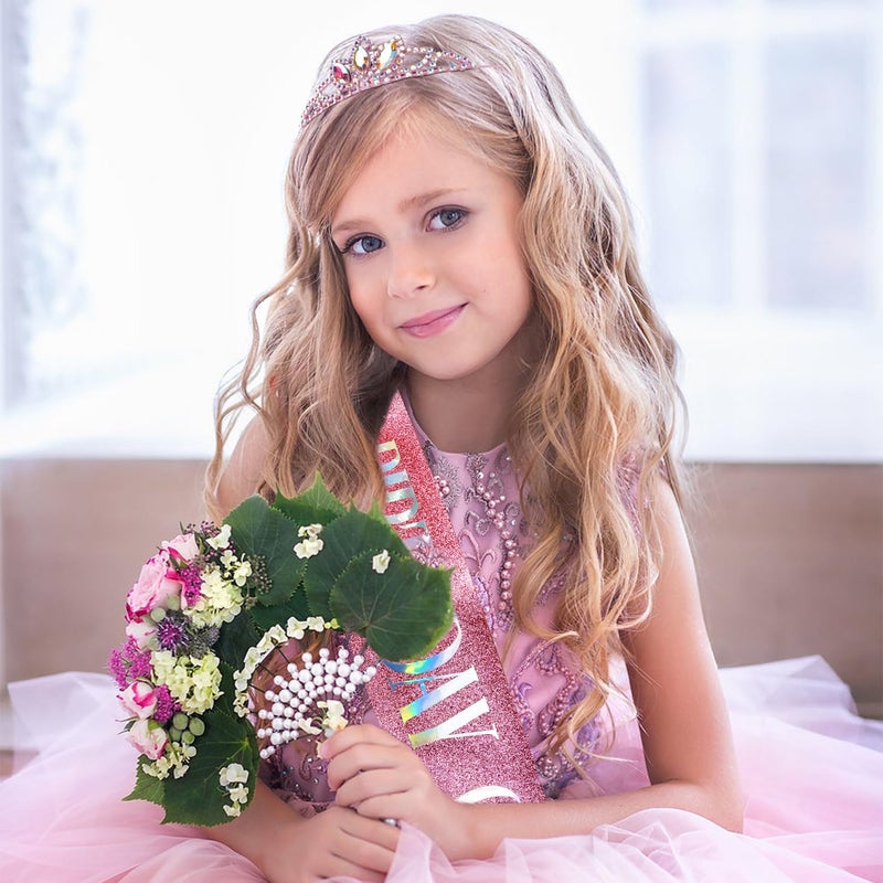 SuPoo Pink Birthday Tiara Crown for Girls - Crystal Rhinestone Princess Headband Accessory Gift - Image 3