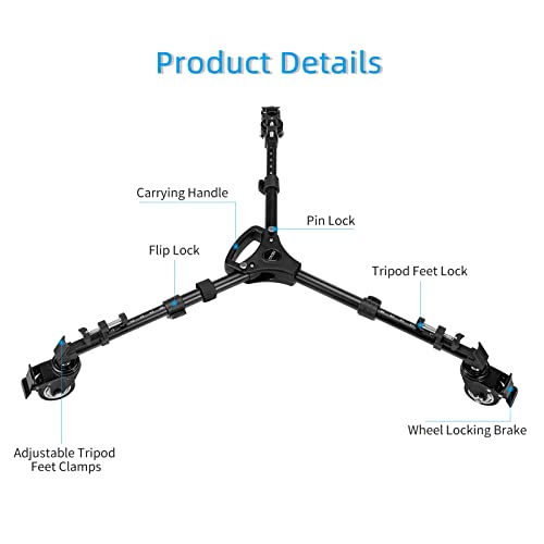 Cayer TD03 Tripod Dolly, Heavy Duty Rolling Dolly with 3" Large Wheels and Carrying Case, upports up to 66lbs, Compatible with Tripods and Light Stands for Photography and Videos - Image 4