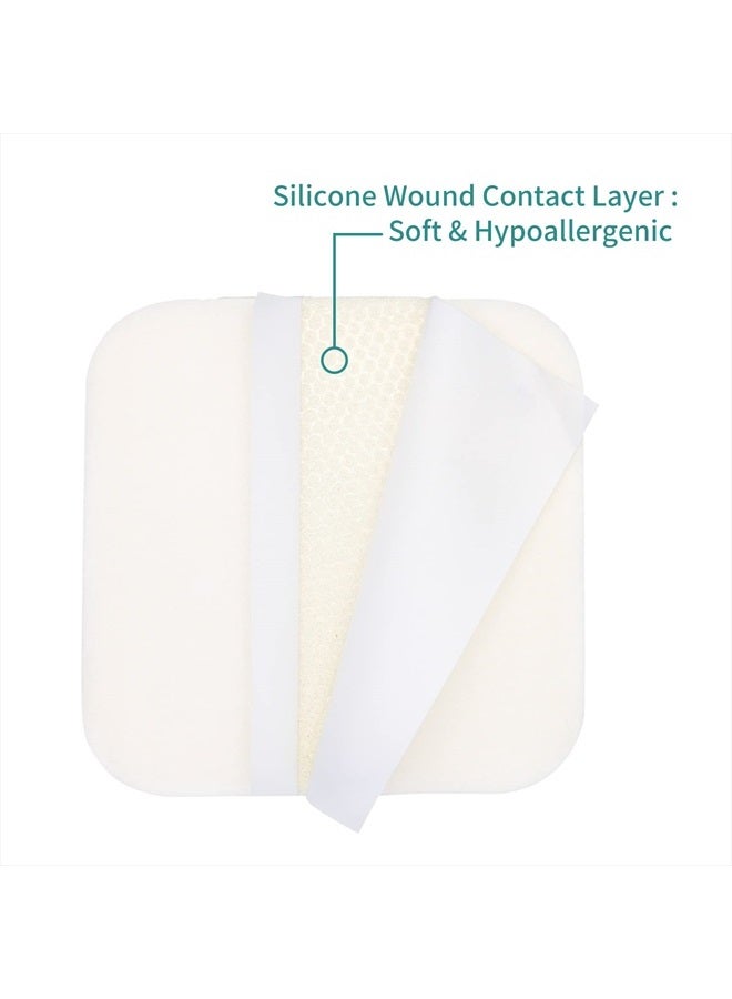 Dimora Silicone Foam Dressing Without Border 4"x 4" Highly Absorbent Adhesive Wound Bandage Cuttable Pads for Wound Care 5 Pack - Image 2