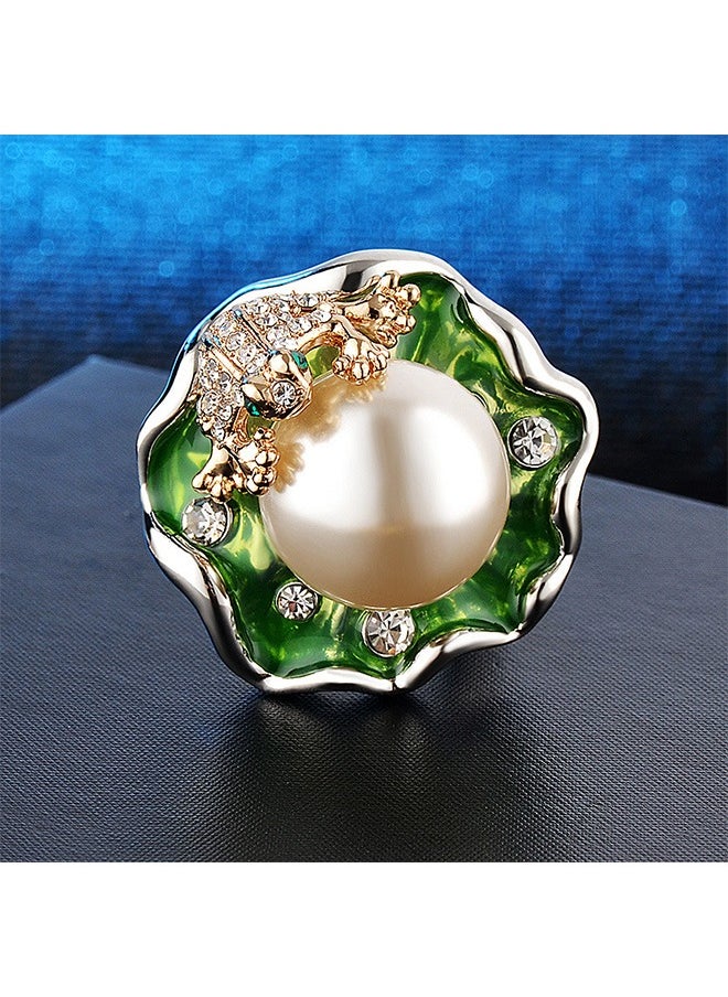 Beyond Lotus Leaf Lucky Frog diamonds Ring, 14K Gold Plated Anti Fading Titanium Pearl Ring, Luxury Gold Ring for Women (Colorful)  - Image 4