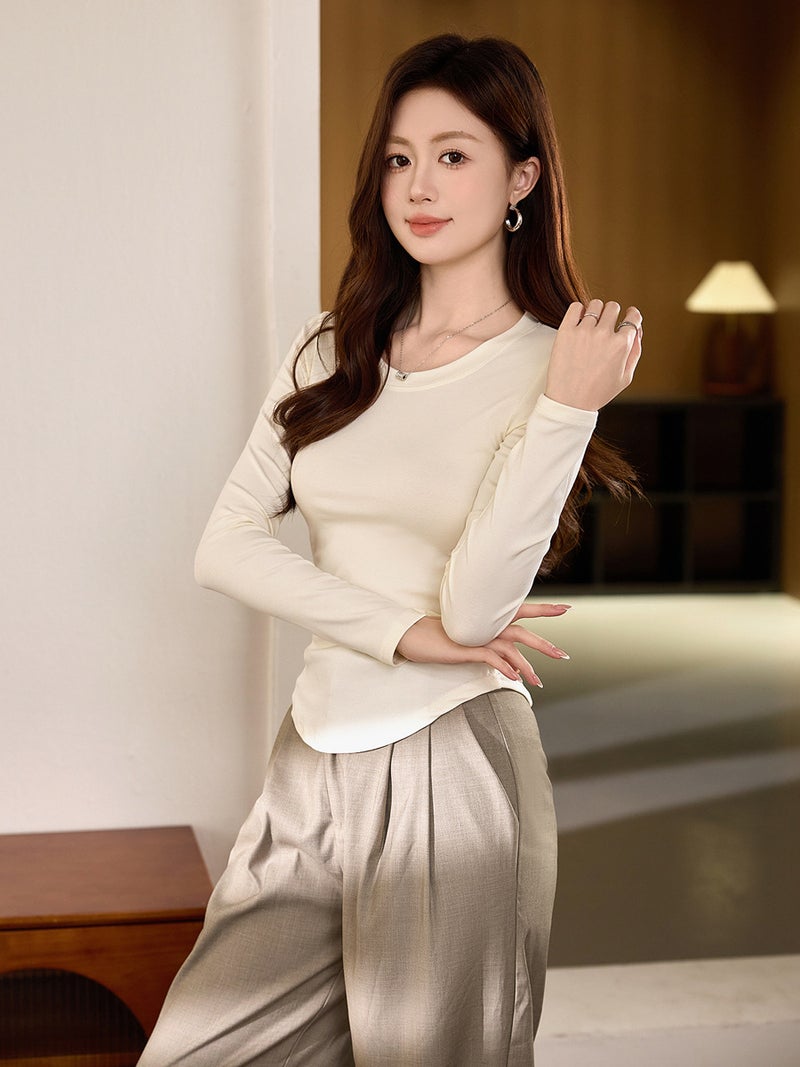 Selected Pure Cotton Round Neck Long-Sleeved T-Shirt for Women 2025 Autum New Inner Curved Top Slim Right Shoulder Bottoming Shirt - Image 5