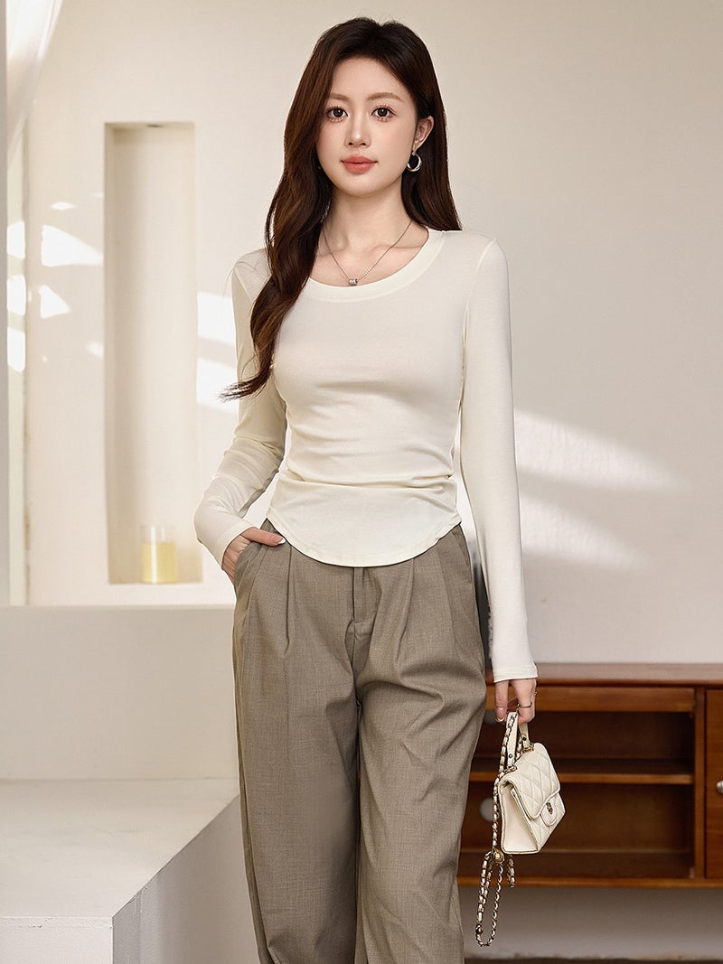 Selected Pure Cotton Round Neck Long-Sleeved T-Shirt for Women 2025 Autum New Inner Curved Top Slim Right Shoulder Bottoming Shirt - Image 4
