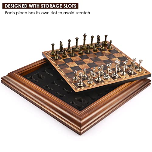 AMEROUS 14 inches Wooden Chess Set with Metal Chess Pieces / 2.5'' King/Storage for Chessmen/Gift Package/Instructions/Classic Board Game - Image 5