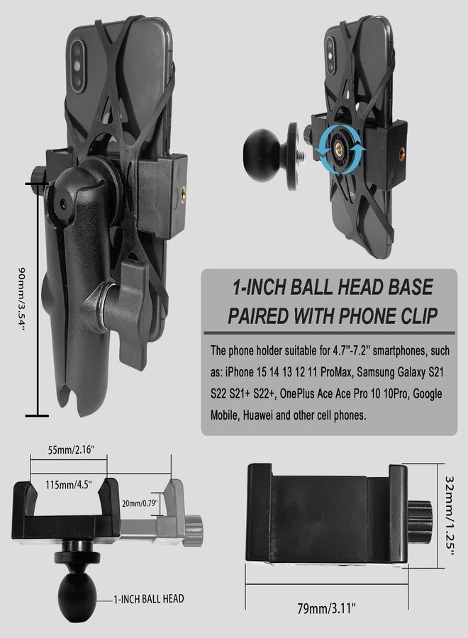Sruim Phone Mount Holder with B Size 1" Ball Diamond Base & Double Socket Arm (Medium) for Car Boat Truck Motorcycle UTV ATV fit 4.7''-7.2'' Phone - Image 2
