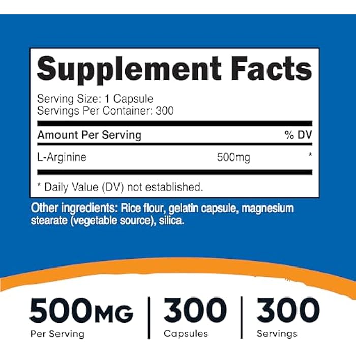 Nutricost L-Arginine 500mg, 300 Capsules - Gluten Free and Non-GMO - Image 2
