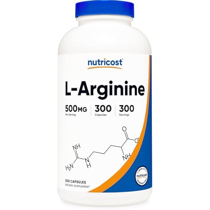 Nutricost L-Arginine 500mg, 300 Capsules - Gluten Free and Non-GMO - Image 1