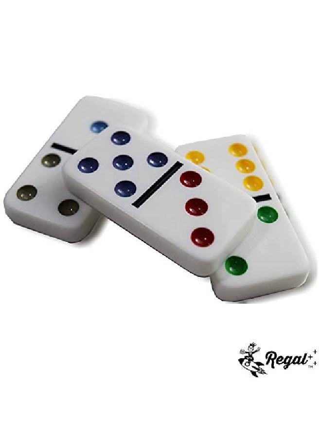 Double 6 Dominoes Colored Dots Set Fun Familyfriendly Dominoes Game Includes 28 Tiles & Collectors Tin Ideal For 24 Players Ages 8 For Kids And Adults
