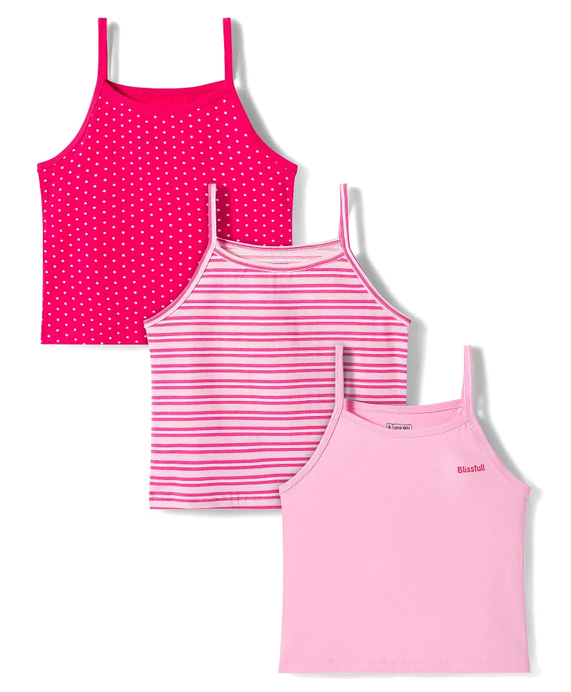 Pine Kids Pine Kids Cotton Lycra Sleeveless Slips With Stripes & Polka Dot Print Pack Of 3 - Multicolor