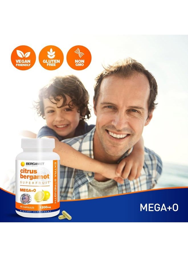 Citrus Bergamot Supplement, 170:1 Extract, 1200mg per Serving, 80% Polyphenols, Italian Citrus Bergamot Supplement for High Cholesterol, 120 Capsules, 2 Months, Made in The USA