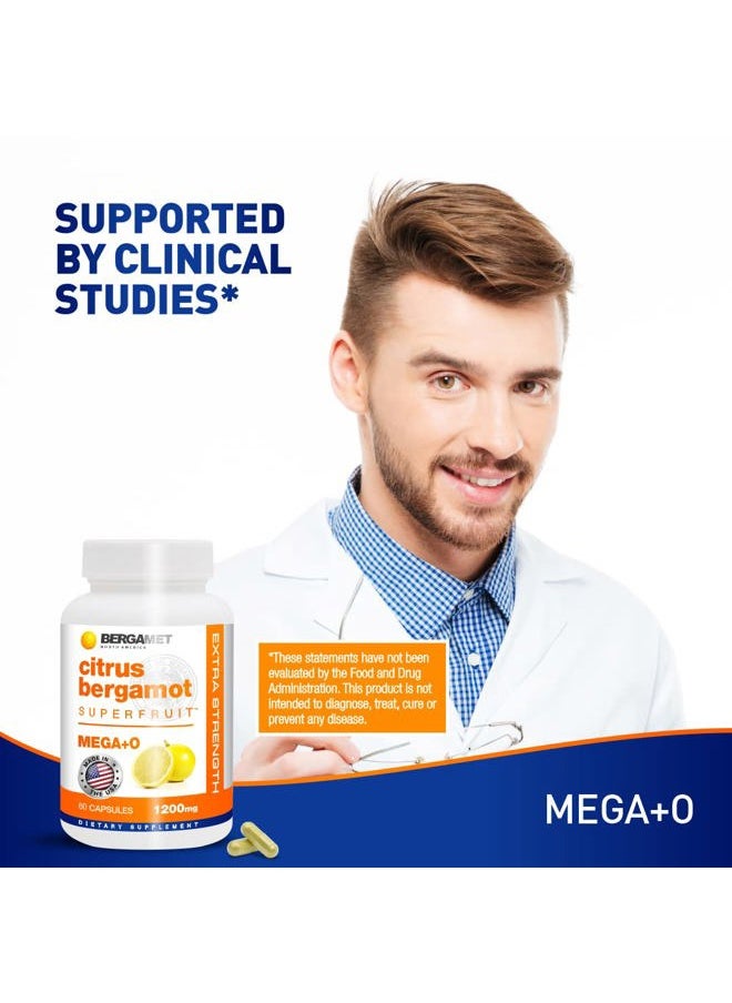 Citrus Bergamot Supplement, 170:1 Extract, 1200mg per Serving, 80% Polyphenols, Italian Citrus Bergamot Supplement for High Cholesterol, 120 Capsules, 2 Months, Made in The USA