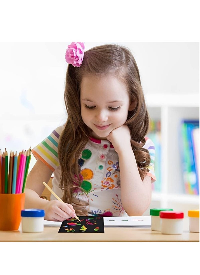 Scratch Paper for Kids 100 Pcs Rainbow Scratch Art Notes Paper Combo Set Colorful Art Doodle Pad with 2 Wooden Styluses and 2 Drawing Template