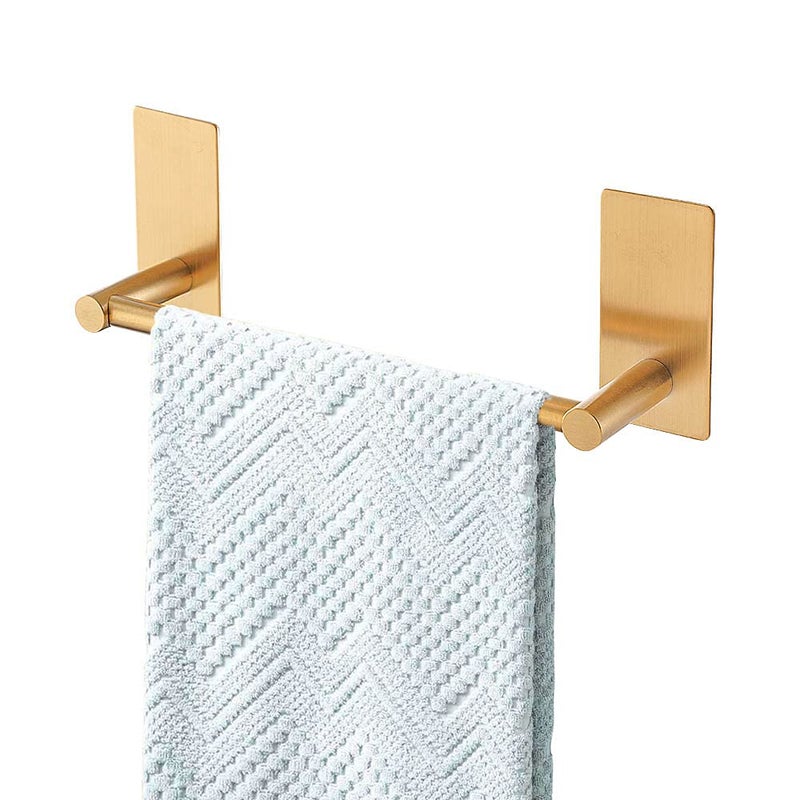 Songtec Gold Towel Bar 16Inch Adhesive Stick On Bath Towel Rack No Drill Strong Adhesion Tape Mount Towel Holder Stainless Steel Brushed Gold
