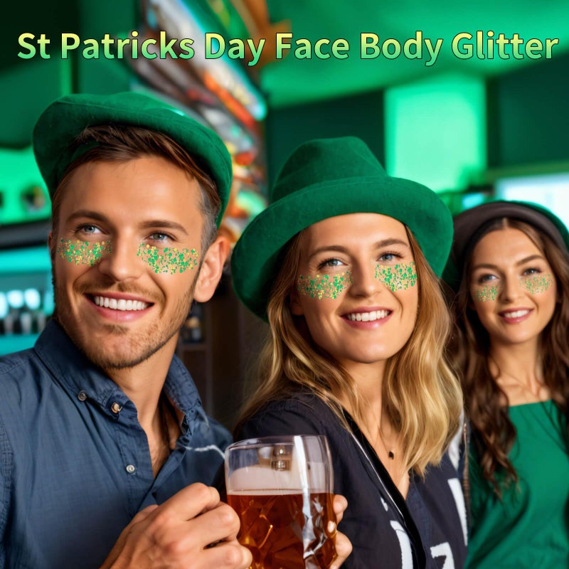 Paminify Green Face Glitter Gel,Mardi Gras Outfit for Women,Gold Hair Glitter Green St Patrick's Day Accessories, Self-Adhesive Carnival Face Paint Body Glitter Sparkling Festival Chunky Makeup - Image 5