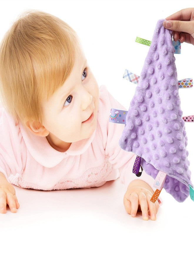 CREVENT Tag Security Blankets for Babies, Soft Small Loveys for Girls, Baby Comforter Sensory Blanket, Great Gifts for Birthday Baby Shower (10"X10" Purple Tag) - Image 3