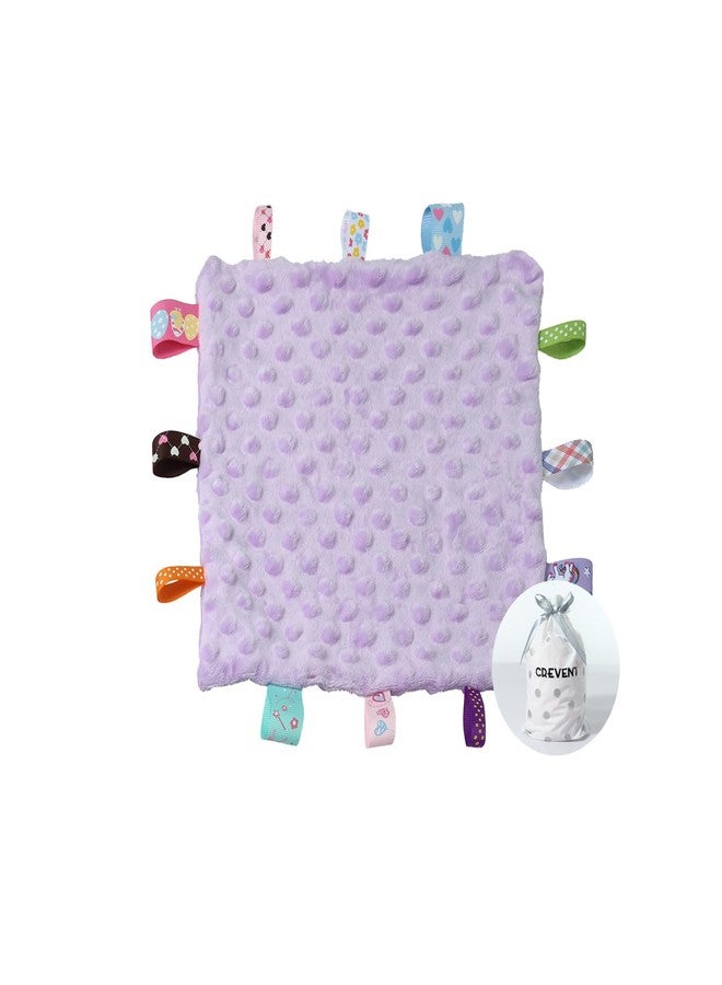 CREVENT Tag Security Blankets for Babies, Soft Small Loveys for Girls, Baby Comforter Sensory Blanket, Great Gifts for Birthday Baby Shower (10"X10" Purple Tag) - Image 1