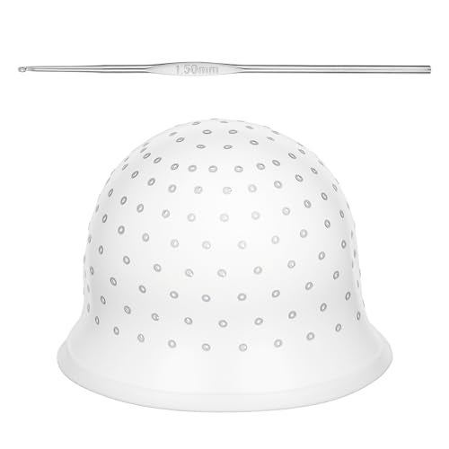 LIQWEI Punched Silicone Highlight Hair Cap with Needle Professional Reusable Highlighting Poked Hole Caps with Hooks for Color Hair Salon Hairdressing Dyeing Staining Tools for Women Men - Image 1