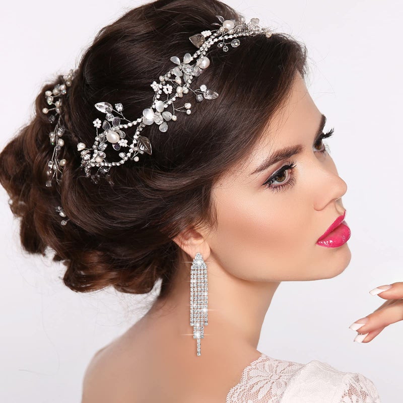 Sureio 6 Pairs Silver Chandelier Earrings for Women Long Rhinestone Dangle Earrings Boho Tassel Drop Dangle Crystal Prom Party Jewelry Sparkling Rhinestone Ladies Gifts - Image 5